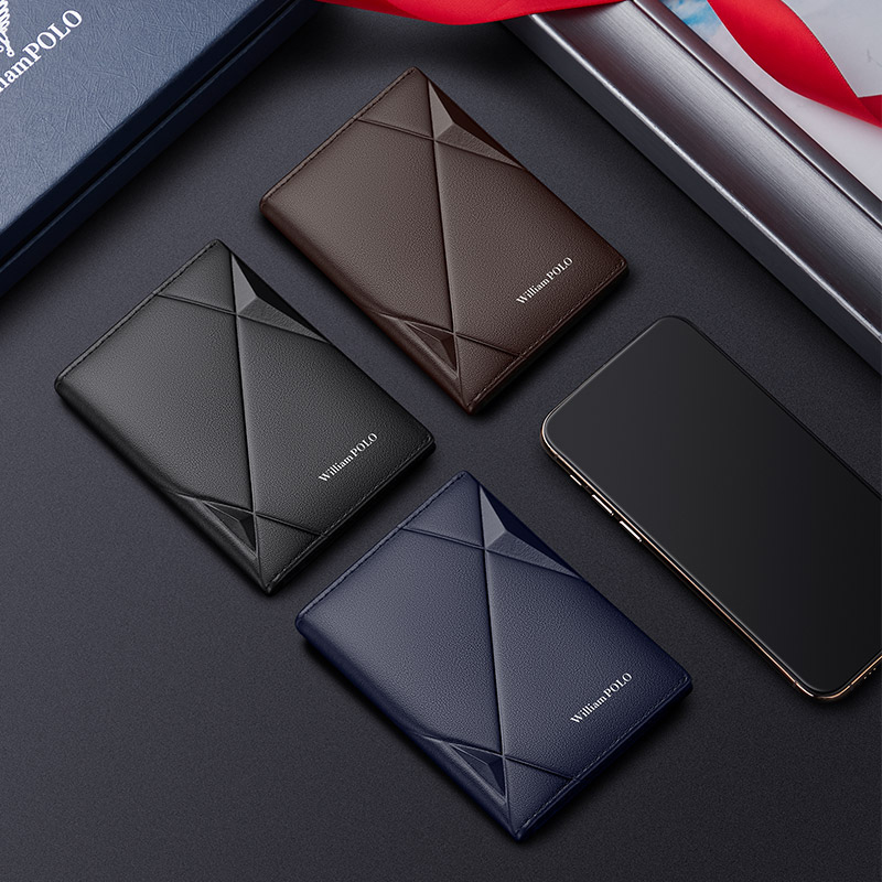 RFID Men's ultra-thin compact high-end anti-degaussing men's card holder real cowhide document bag degaussing mini WILLIAMPOLO