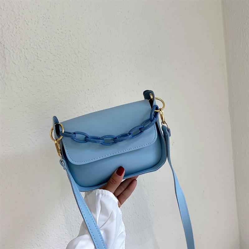Solid Color Small PU Leather Crossbody Bags for Women 2020 Summer Acrylic Chain Lady Travel Shoulder Messenger Handbags