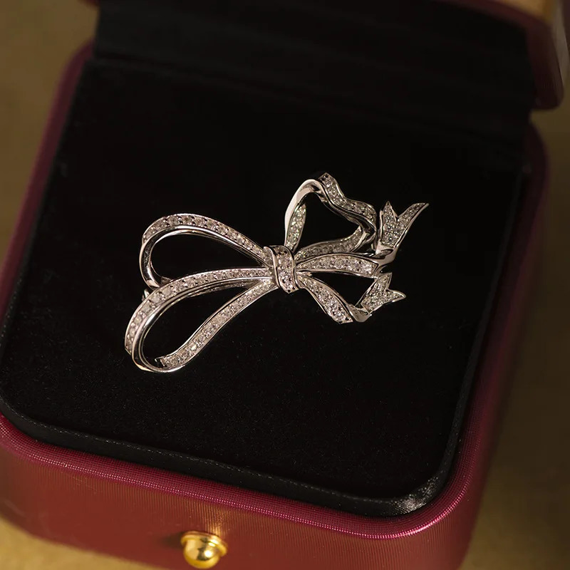 Pure silver ribbon Brooch 925 silver plated elegant everything with high-end badge pin 241107
