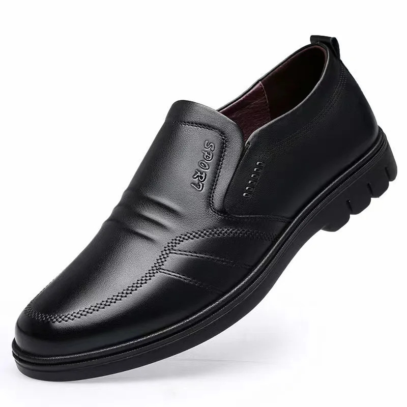 Mens leather shoes black Soft bottom anti slip and breath shoes mens Business dress casual Zapatos light flat 241106