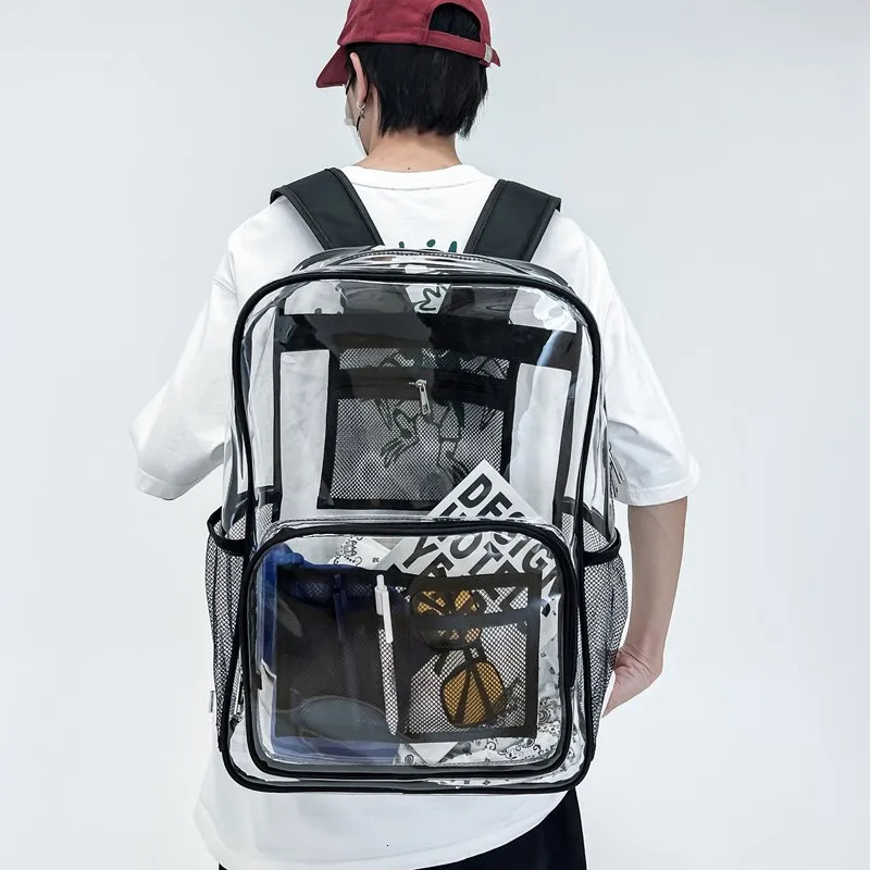 Womens large capacity transparent waterproof university backpack fashionable mens laptop school bag leisure travel aesthetic backpack 241106