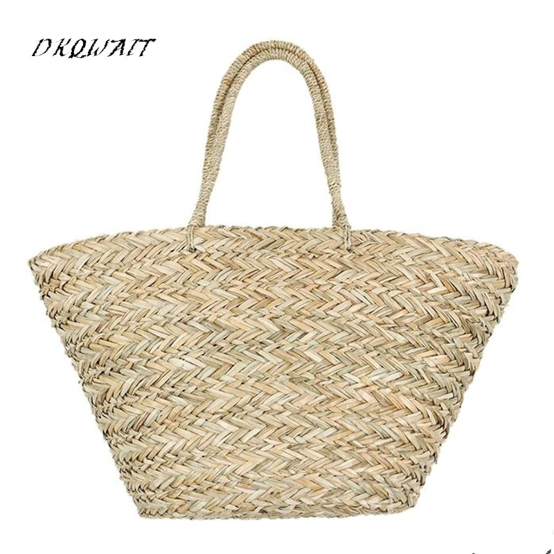 New Bohemian Beach Bag Women Handmade Straw Bags Summer Grass Handbags Drawstring Basket totes bag Travel Tote Large size