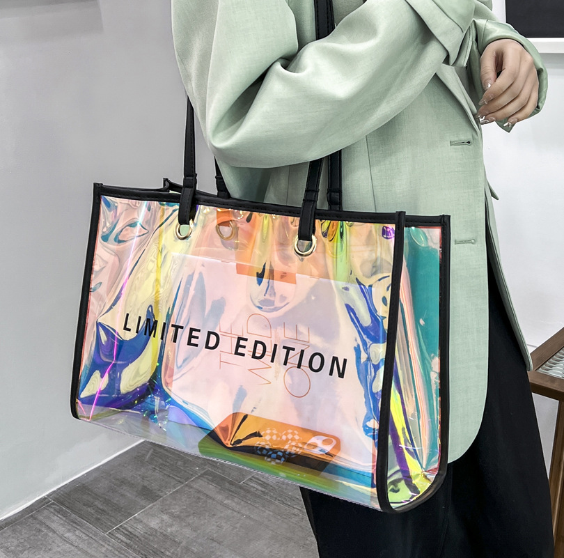 Fashion Transparent Handbag for Women PVC Clear Bag Travel Ladies Shoulder Bags with Purse Large Capacity Eco Beach Tote