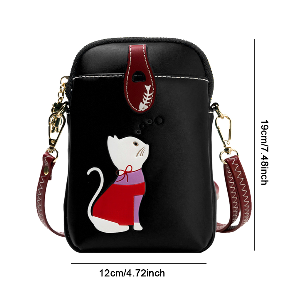 Women Cell Phone Purse Lightweight Satchel Wallet Purse PU Leather Cat Printed Adjustable Strap Daily Bag for Ladies