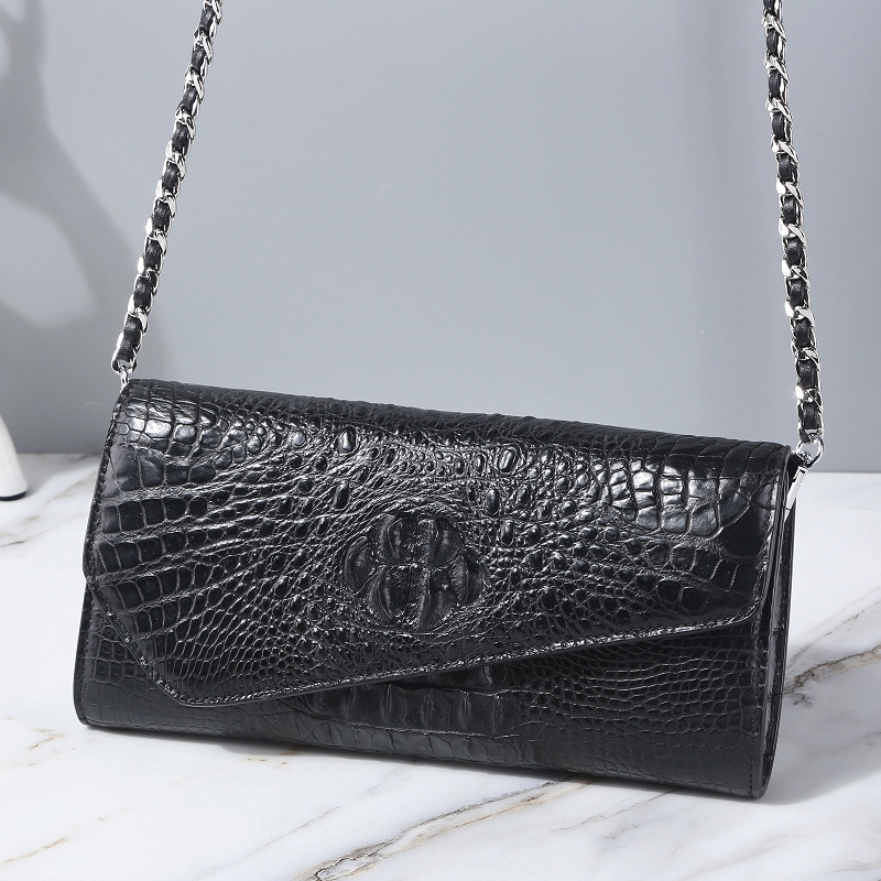 Authentic Crocodile Skin Women's Envelop Purse Genuine Real Alligator Leather Lady Phone Clutch Bag Female Cross Shoulder Bag