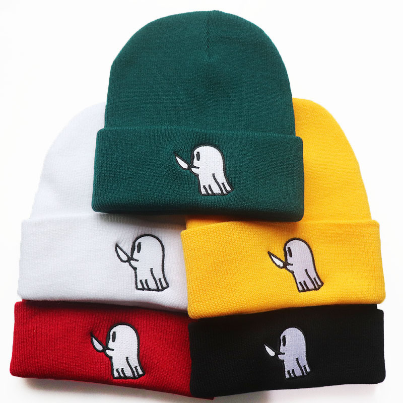 High quality design, Male and female students hip-hop cartoon ghost embroidery knitted woolen outdoor sports warm hats