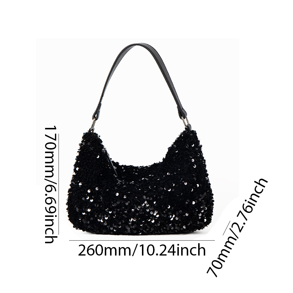 Women Elegant Shoulder Bag Versatile Sequins Glitter Clutch Purse Shinny Underarm Bag for Party Wedding