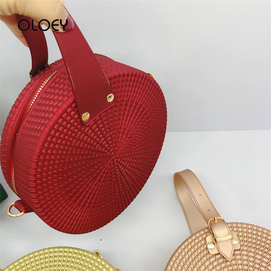 Vintage Fashion Frosted Round Women Shoulder Bags Ladies Zipper Circular Jelly Handbag Handmade Custom Weave Handbag Bolso Mujer