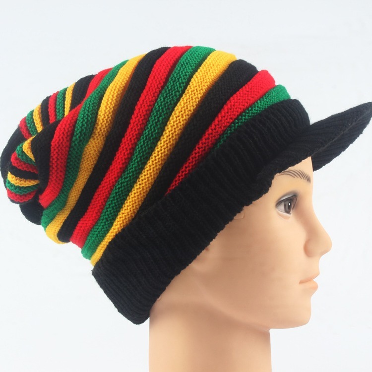 High quality design, men and women warm with and colorful striped long rainbow knit pullover hat