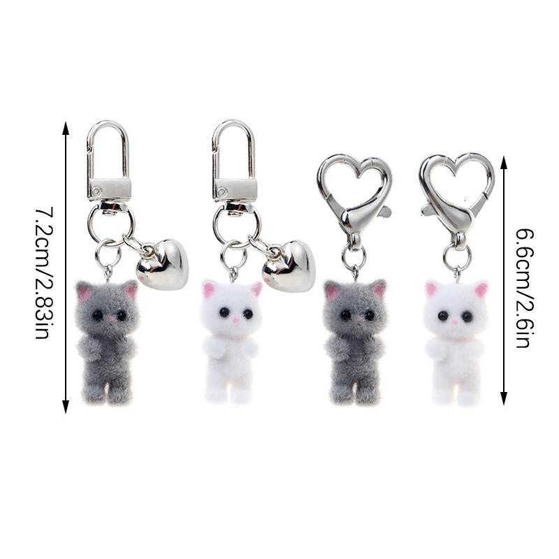 Cute Soft Cushioned Cat Keychain Three way Love Phone Pendant Earphone Box Charm Packaging Decoration Car Key Ring Jewelry Gift 241107