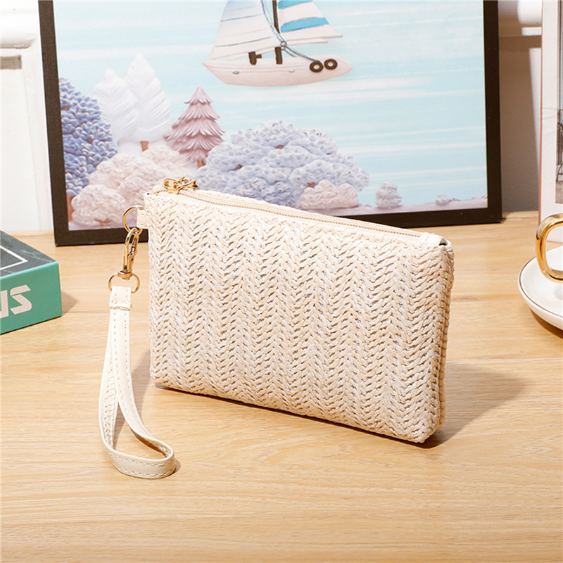 Ladies Daily Phone Bag Fashion Women's Woven Bag New Wristlet Clutch Casual Straw Coin Purse Beach Wallet