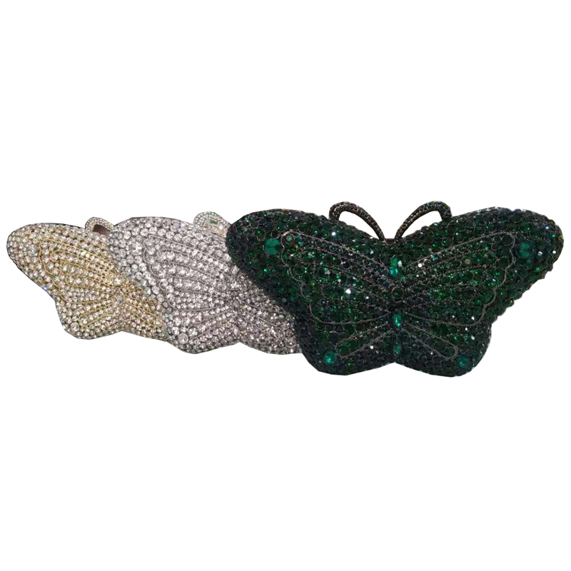 The latest design butterfly shape single shoulder latest crystal diamond chain dinner bag rhinestone wedding party dinner bag