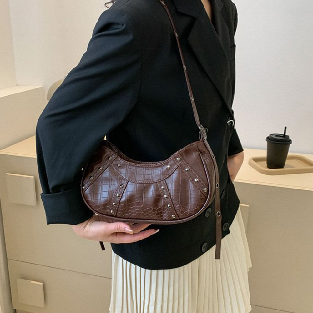 Fashion Women Shoulder Bag Armpit Bag Design Underarm Bag Rivet Saddle Bag Solid Color Messenger Bag Hobos Handbags Y2K Purse