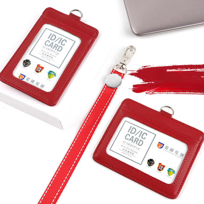 Employee's Pass Access Bus Card Cover Case Badge Sleeve Holder Bag Leather ID Name Badge Holder Credit Card Bag with Lanyard
