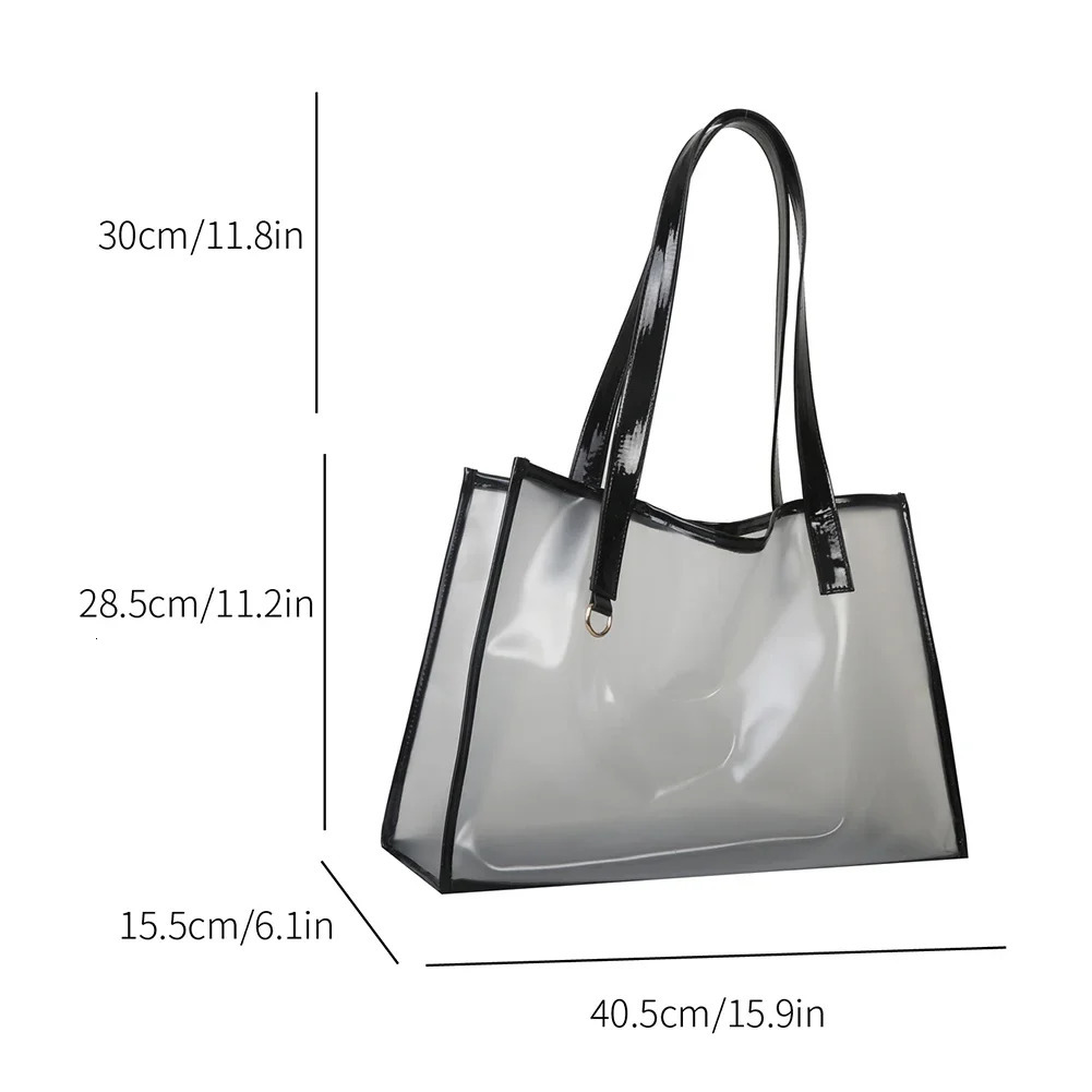 PVC transparent waterproof travel storage bag womens handbag large handbag casual shoulder bag summer beach shopping bag 241107