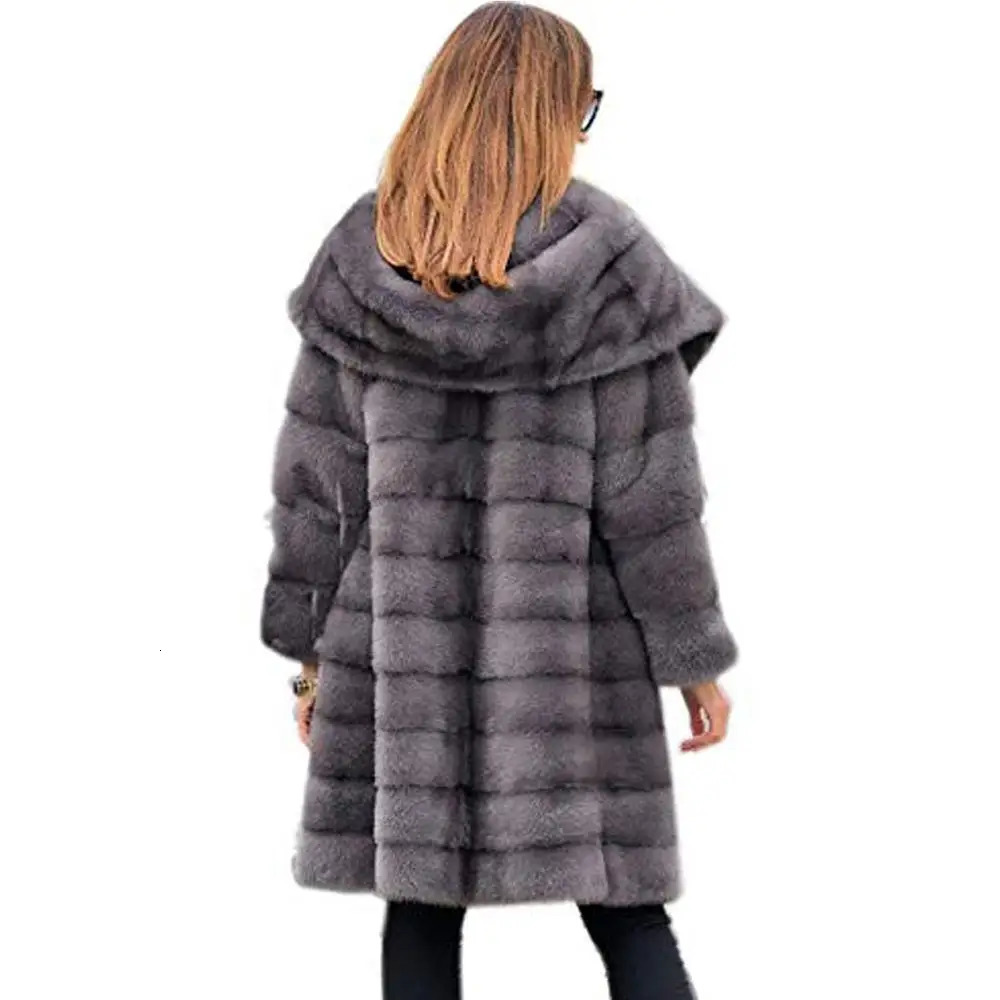 womens fur 90cm womens clothing winter artificial economy mink coat with hood fake fur coat 241107