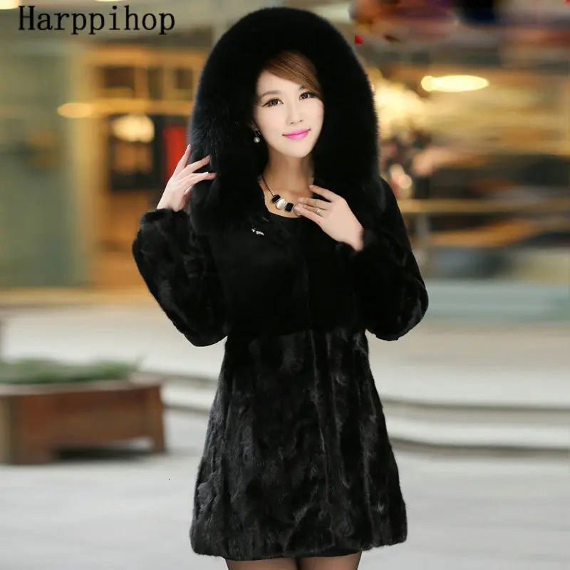 Latest womens genuine mink fur coat Rex rabbit fur and fox fur hooded sweatshirt womens winter warm coat plus size 241107