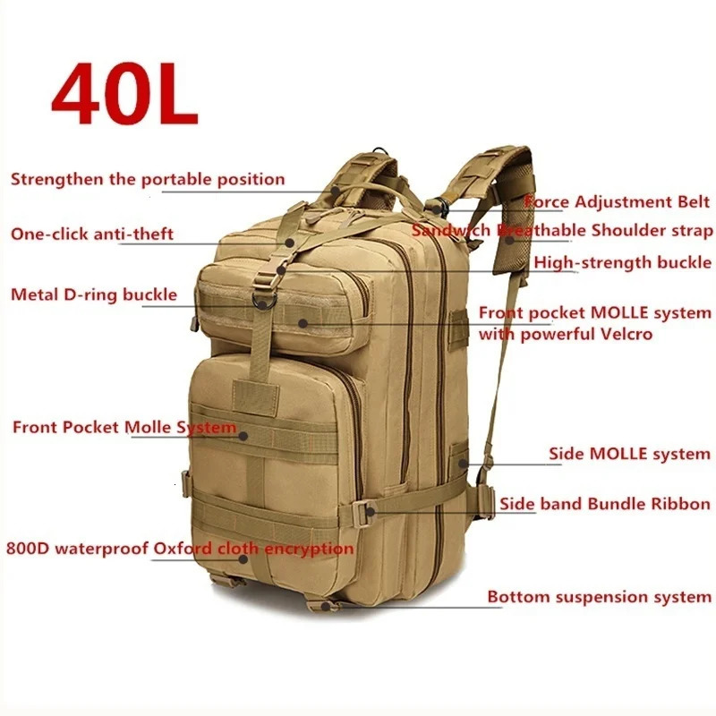 20L/40L Outdoor Rucksacks Tactical Backpack Sports Camping Hiking Fishing Hunting Bag 241106