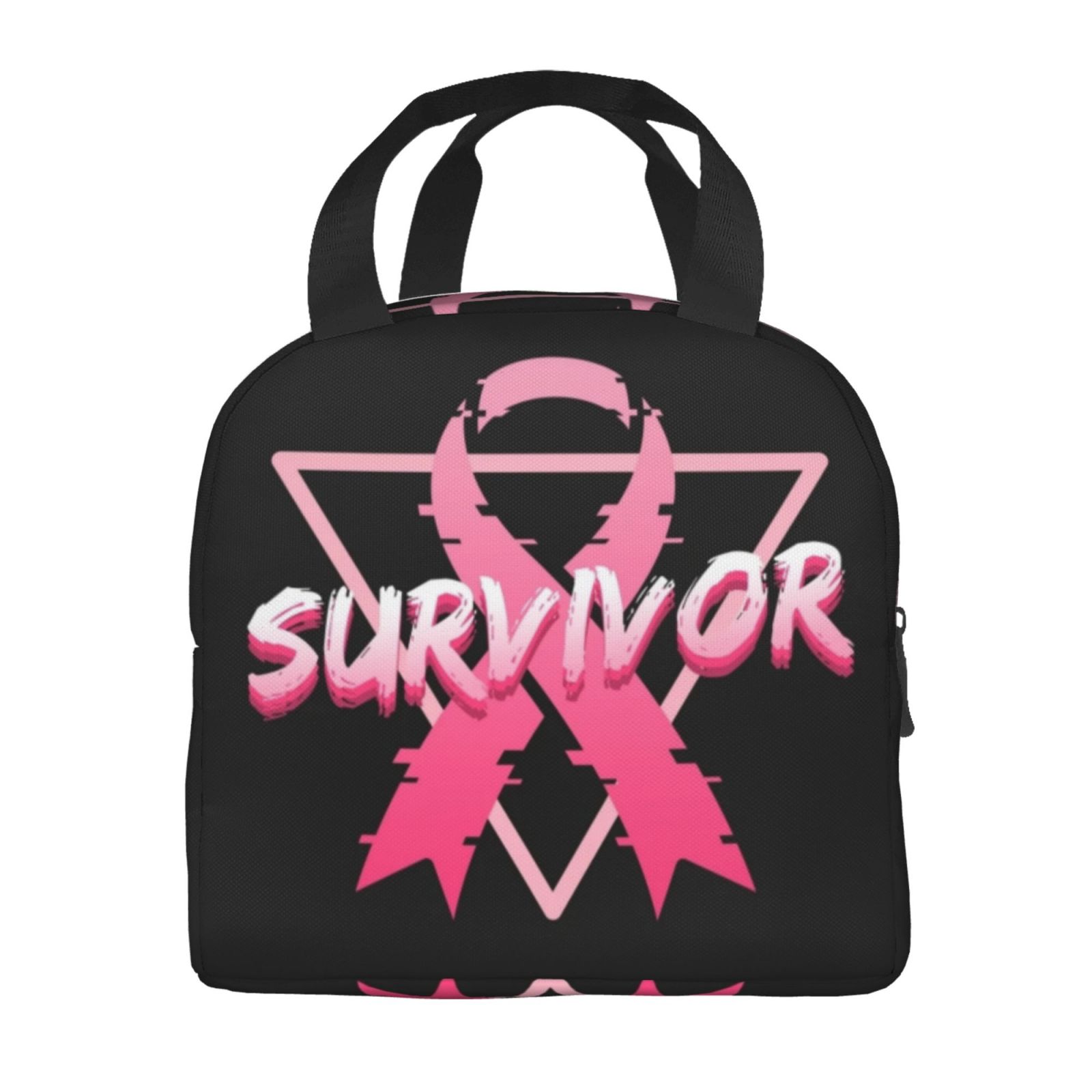 Fight Breast Cancer Insulated Lunch Box Portable Thermal Cooler Tote Bag with Front Pocket Reusable Leakproof Lunch Bags