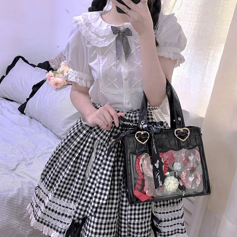 JIAERDI Gothic Heart shaped Mini Handbag for Womens Japan Transparent Lolita Handbag for Womens Fairy Core Red Messenger Bag 241106