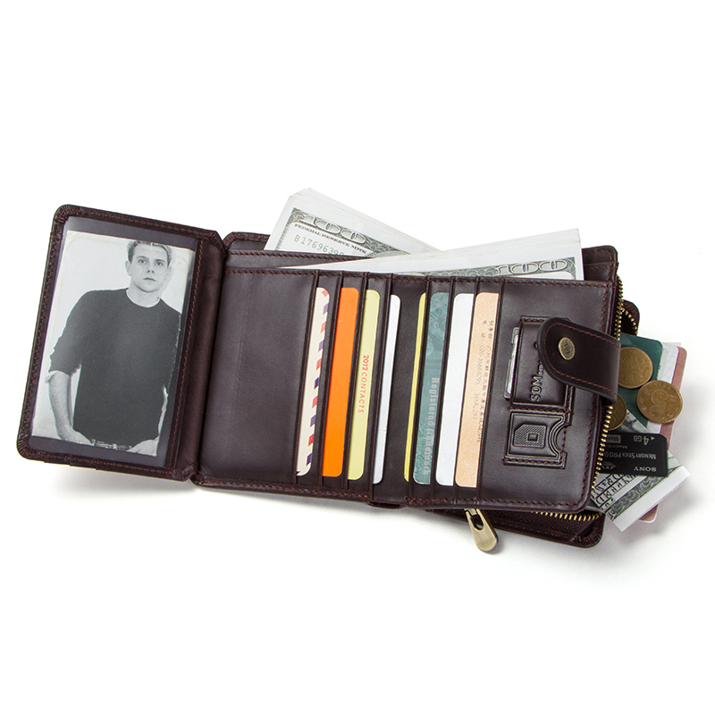 CONTACT'S genuine leather RFID men's wallet short coin purse small hasp walet partmon male short wallets men high quality cuzdan