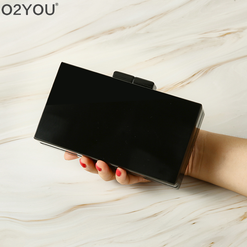 Solid Black Acrylic Box Clutches Mirror Women Day Clutches Bags Ladies Envelope Evening Party Bag Designer Handbags Beach Obag