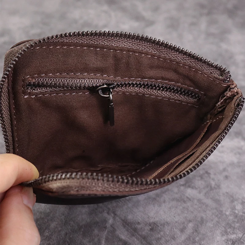 Coin Purse for Men Vintage Mini Wallet Original Leather Change Pouch Household Portable Keys Card Storage Bag Zipper Card Holder