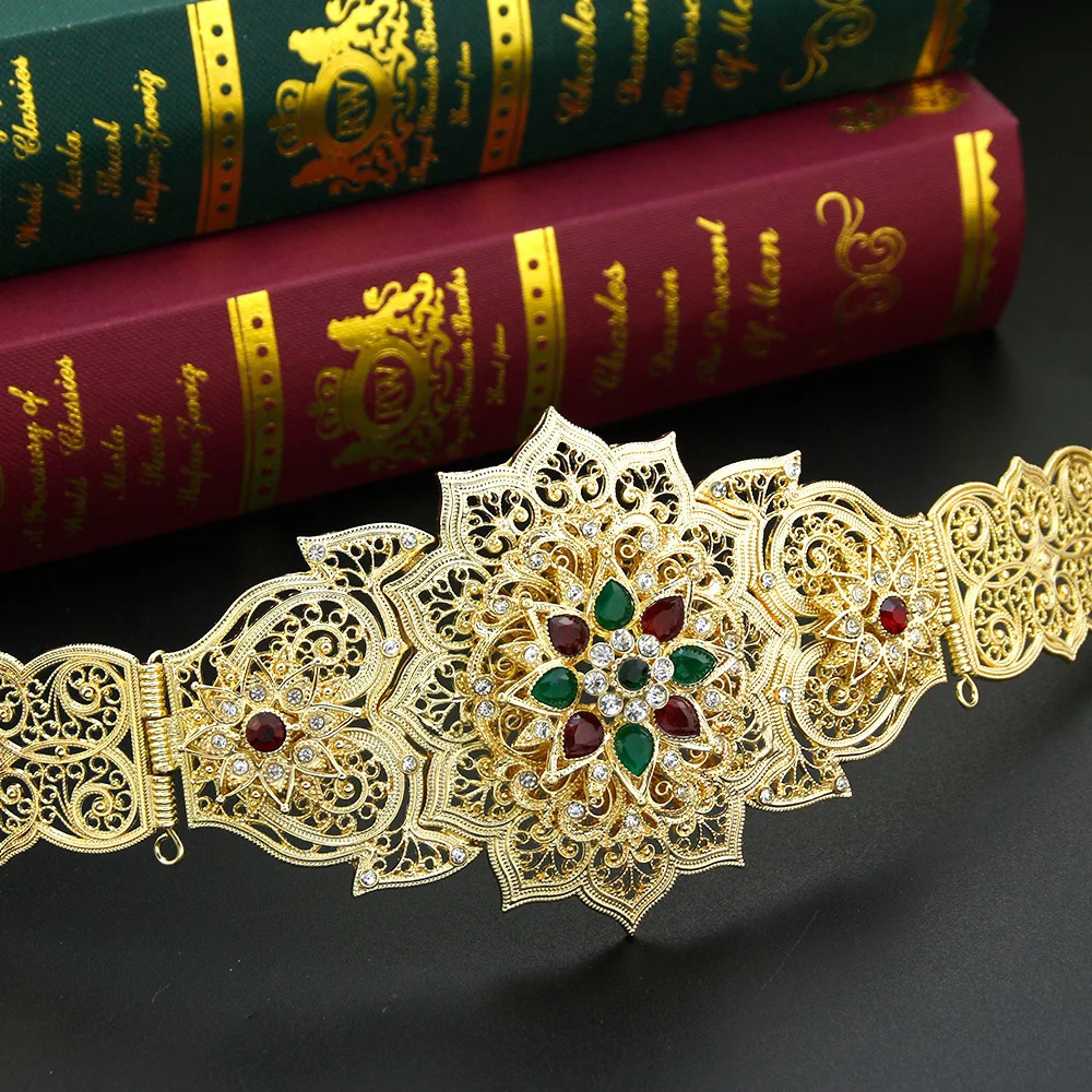 Sunspicems Gold Color Moroccan Caftan Belt For Women Dress Waist Chain Belt Arabic Bride Wedding Jewelry Robe Sash Body Chain 241107