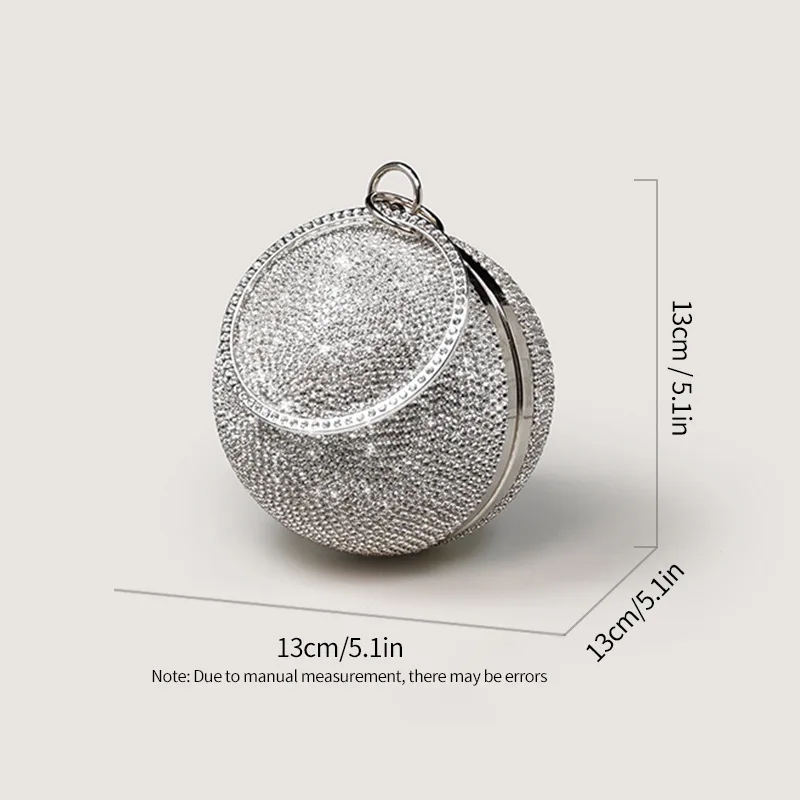 Gold Silver Color Round Ball Clutches For Women Fashion Luxury Shining Diamond Rhinestone Evening Bag Dinner Party Purse Handbag