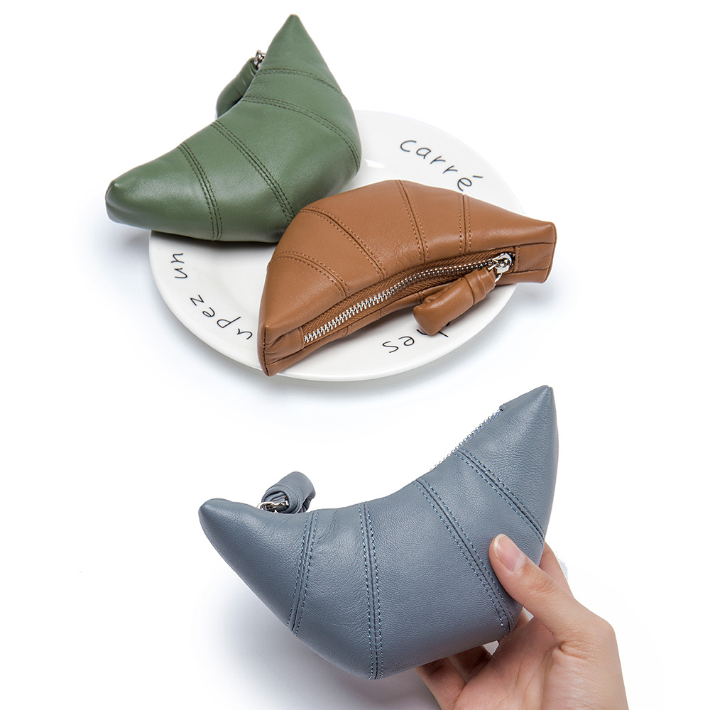 Luxury Genuine Leather Women Coin Purse France Brand Croissant Fashion Lady Small Zipper Hobo Wallet Retro Mini Makeup Pouch Bag