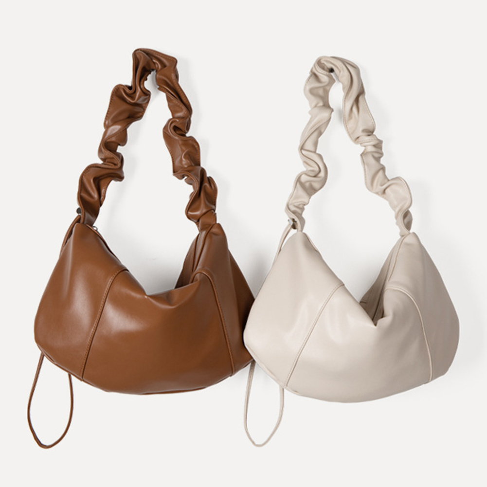 Women Pleated Dumpling Bag Large Capacity PU Drawstring Hobo Bag Stylish Crossbody Bag Adjustable Strap for Outdoor Travel
