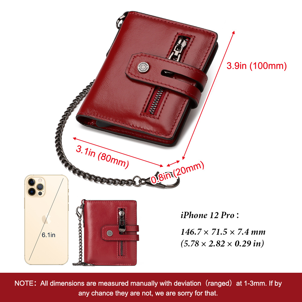 Mini Pop-Up Card Holder Genuine Leather Women Wallets RFID Blocking Protect Aluminum Cards Case Light Slim Purse with Chain