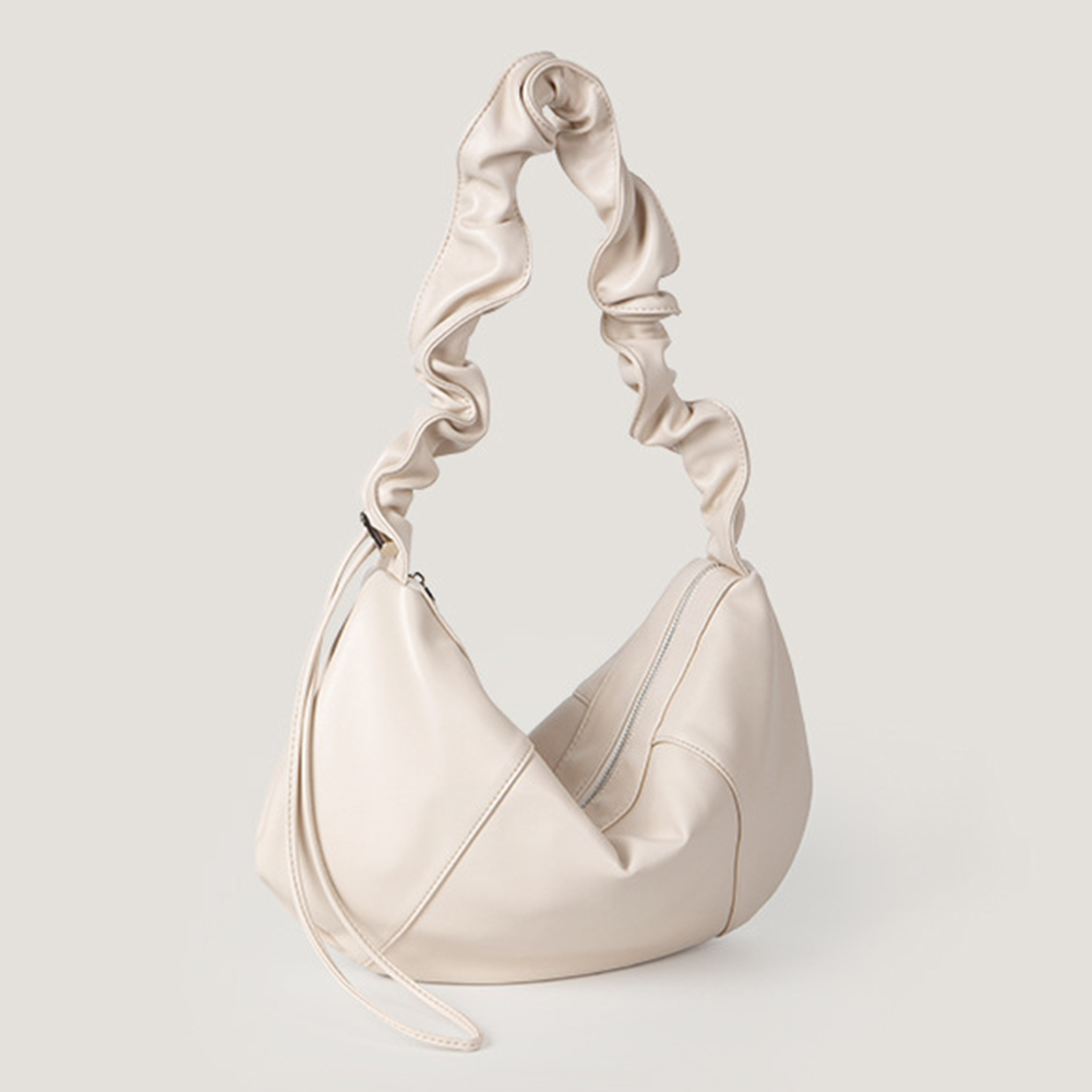 Women Pleated Dumpling Bag Large Capacity PU Drawstring Hobo Bag Stylish Crossbody Bag Adjustable Strap for Party Vacation