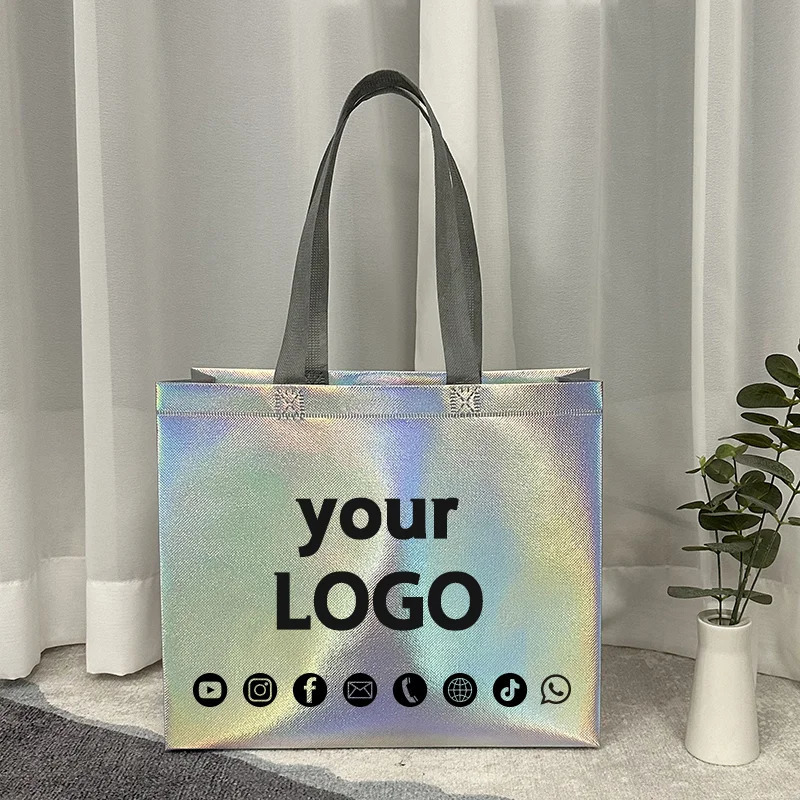20 pieces/laser shoulder bags shoe shopping bags high-end non-woven bags shopping mall bags clothing packaging bags 241106