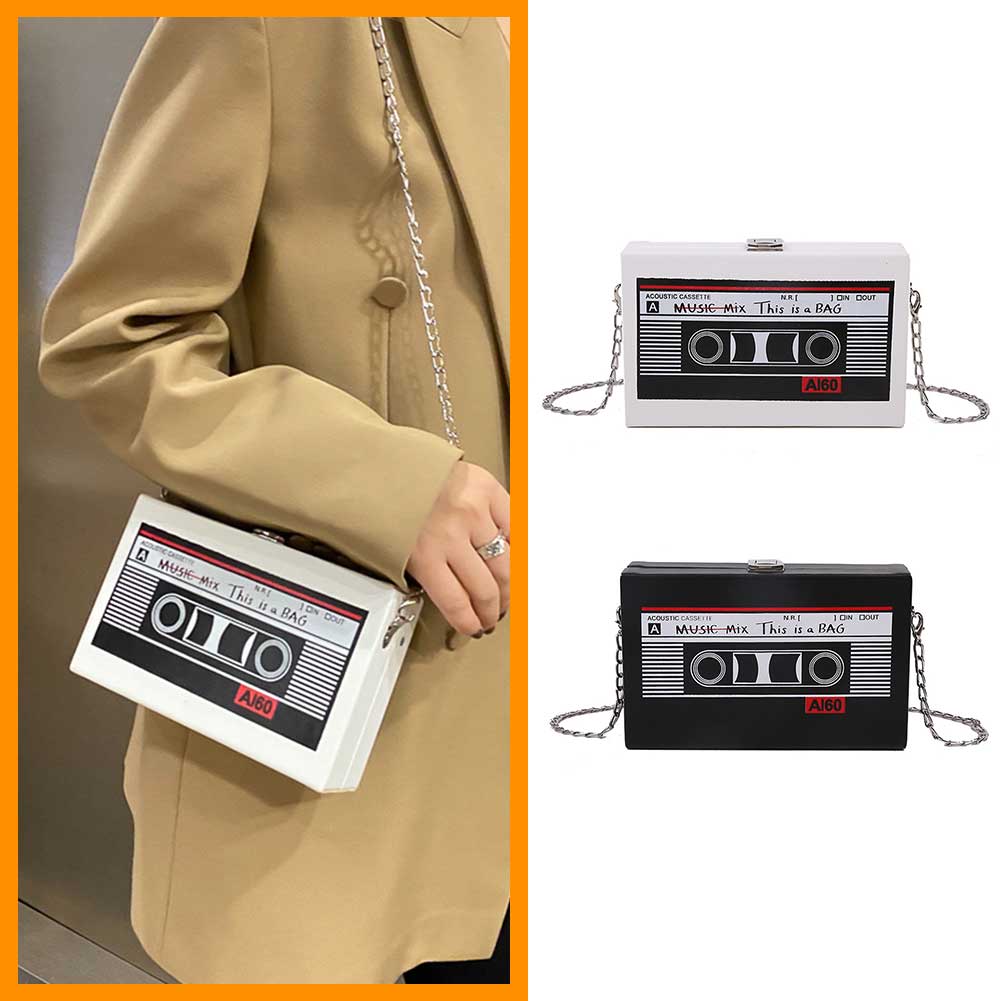Women Cute Sling Bag Radio Shape Vintage Satchel Bag PU Leather Tape Recorder Print for Women Teen Girls