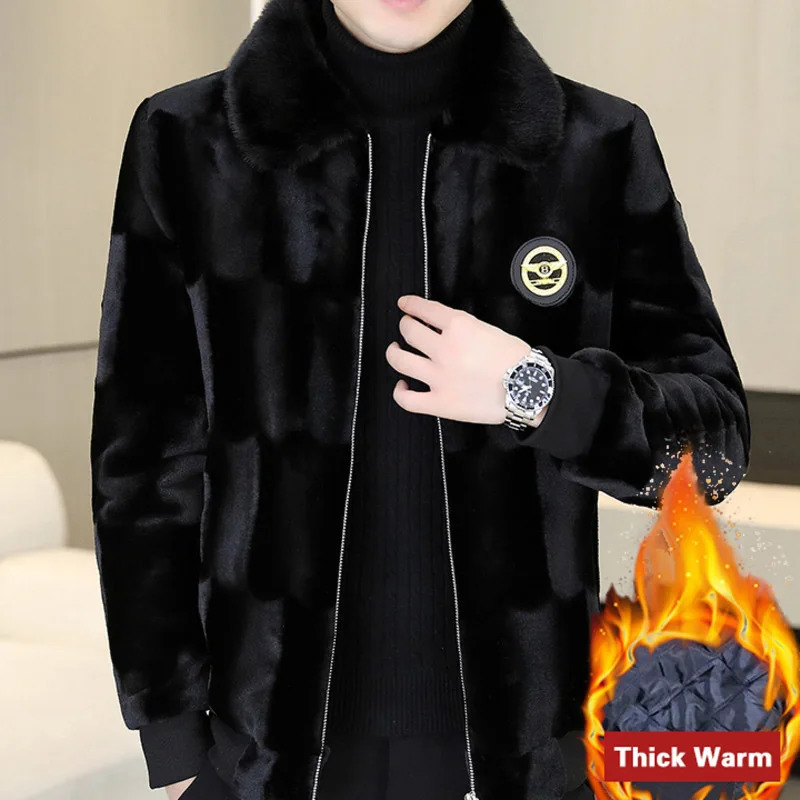 Winter Contrast Mens Mink Coat European Edition Thick Hooded Mink Coat Mens Tank Top Cuir Mens Jacket 241107