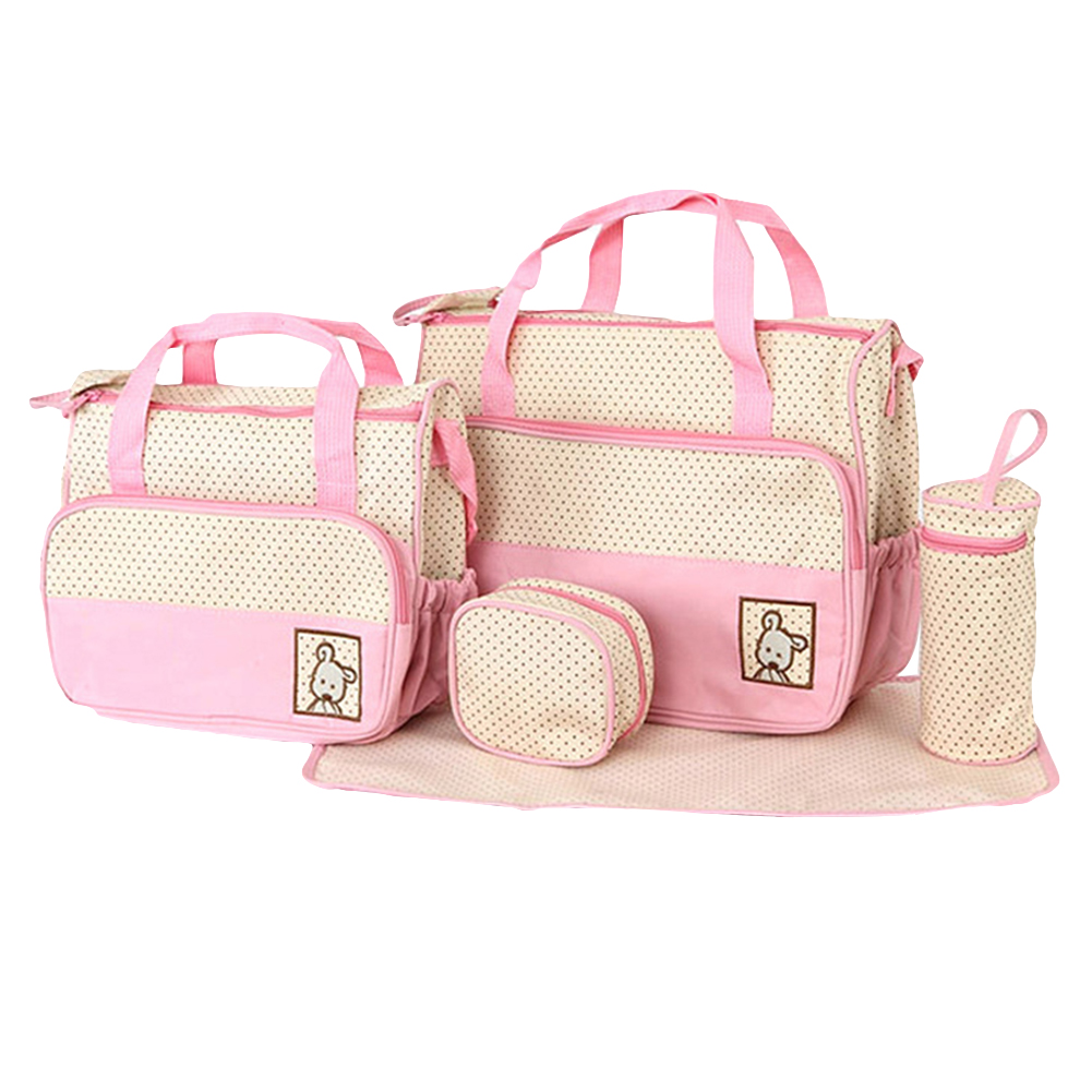 5Pcs/Set Nappy Bag Waterproof Large Capacity Stroller Baby Diaper Bag Multi-function Maternity Shoulder Travel Handbag
