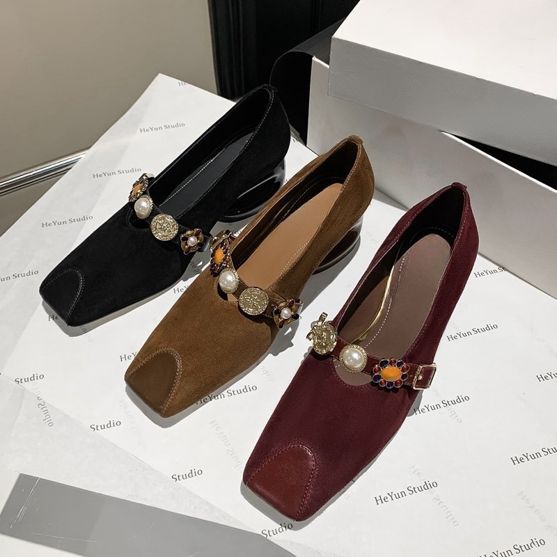 Designer Pearl Buckle Mary Jane Shoes for Women Elegant French Style Exquisite Footwear Black, Red, Brown | Free Shipping 793f