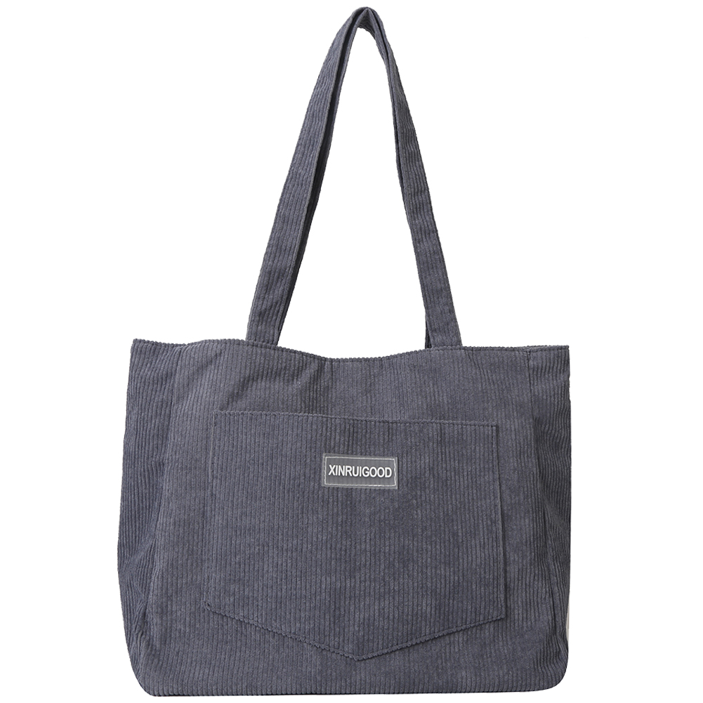 Women Corduroy Tote Bag with Pockets Compartments Large Capacity Shoulder Bags Solid Hobos Bag for School Work Shopping
