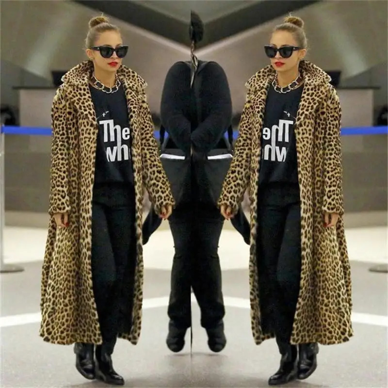 Womens Winter Fur Coat European Long American Sexy Leopard Rabbit Coat Autumn Fashion Artificial Mink Jacket 241107