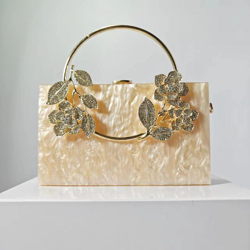 New Womens Bag Banquet Pearlescent Acrylic Women's Tote Crossbody Vintage Shoulder Square Bags Flowers Luxury Purse Evening Bag