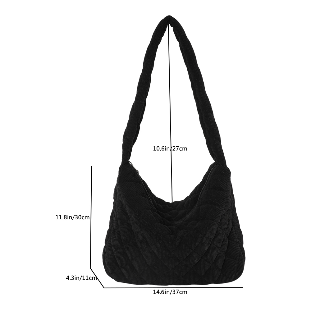 Women Underarm Bag Corduroy Quilted Shoulder Bag Large Capacity Shoulder Bag Trendy Bag for Daily Office Use Solid Color Handbag