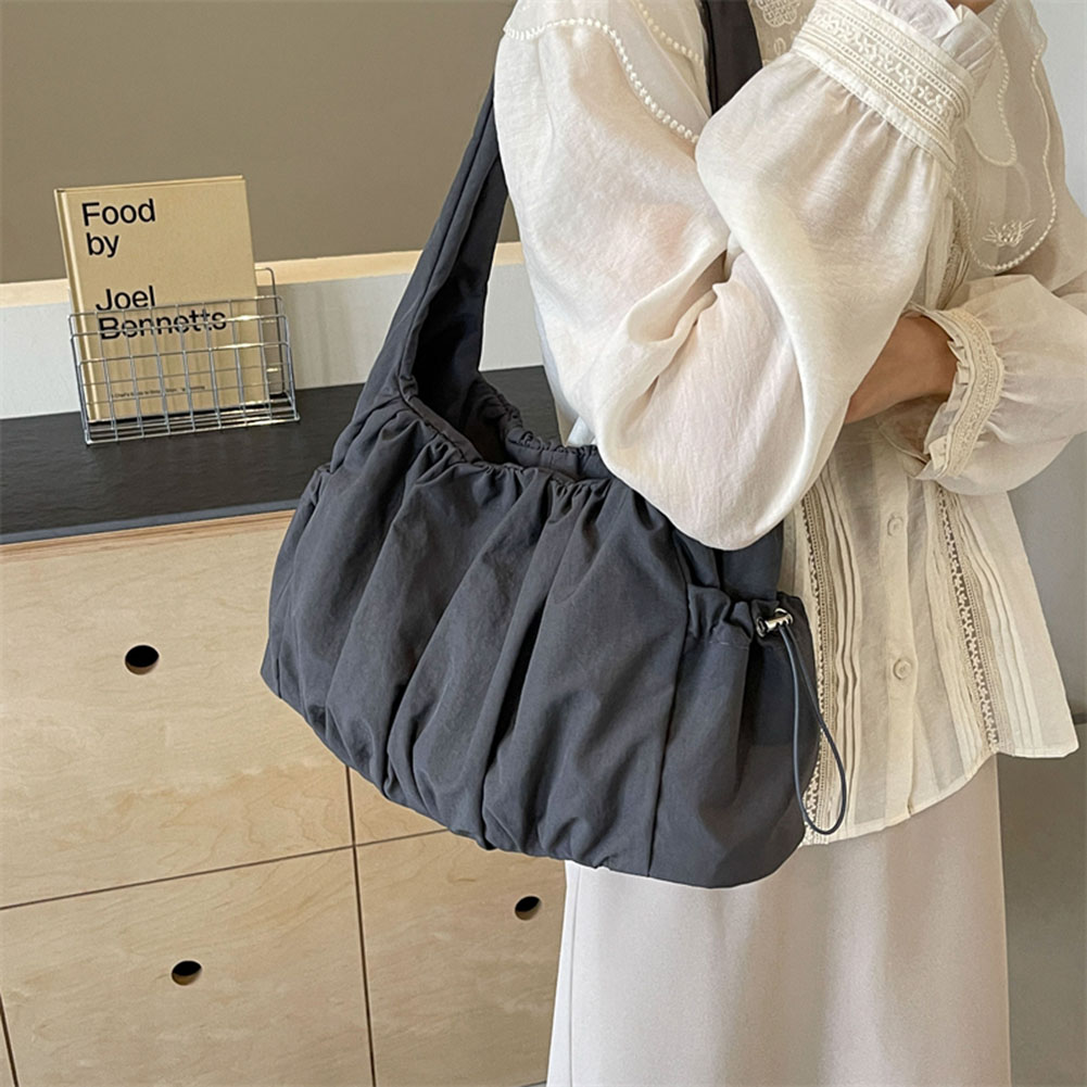 Women Casual Handbag Large Capacity Cloud Pleated Shoulder Bag Chic Hobo Bag Solid Color Armpit Bag Travel Bucket Bag for Women