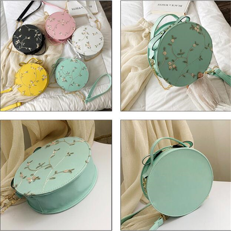Bags For Women Sweet Lace Round Handbags ladies new Crossbody Bags Female Small Flower Chain Shoulder Bag female PU Leather bag
