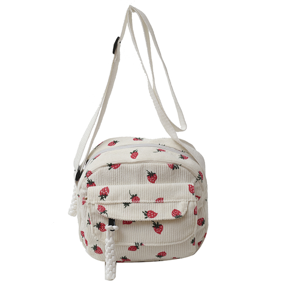 Cute Strawberry Trendy Crossbody Bag Corduroy Tote Handbag Casual Zipper Underarm Bag for Women Girls Travel Work