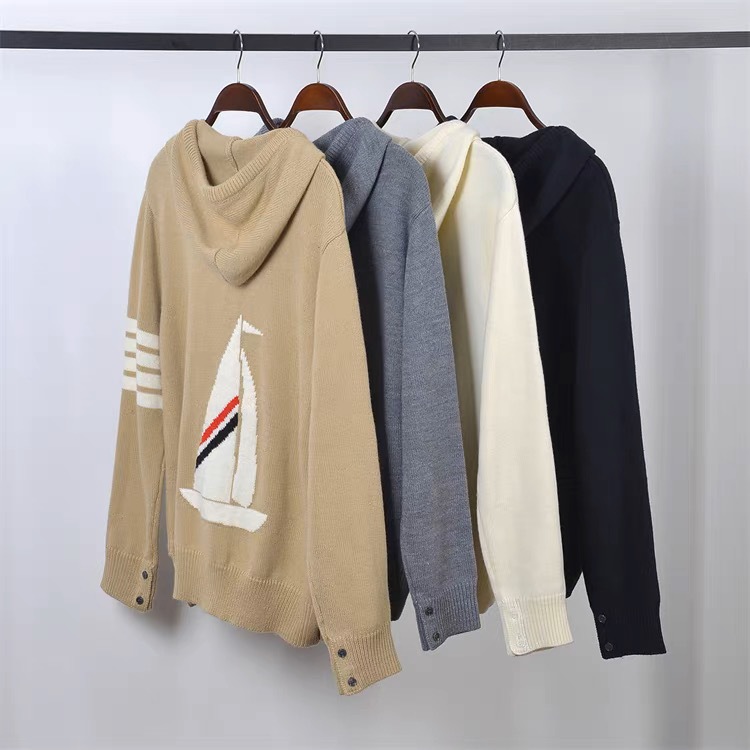 Women's Designer Sweaters Trendy Sailboat Cardigan Zipper Hoodie Four Bar Wool Knit Sweater Unisex Jacket B3