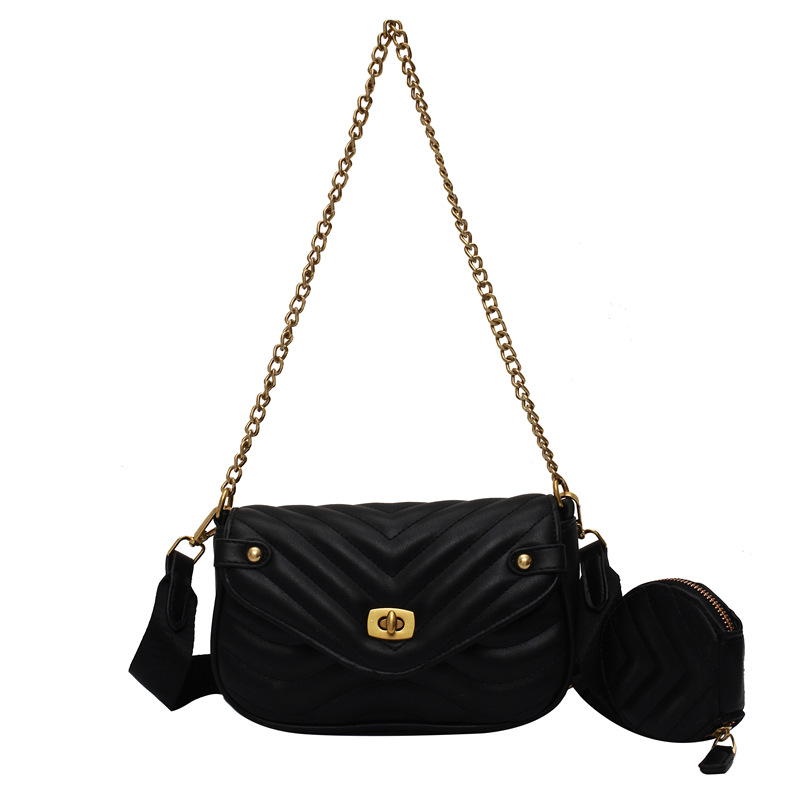 Women's Leather New Embroidered Thread Bag, Fashion Texture Locking Single Shoulder Crossbody Bag