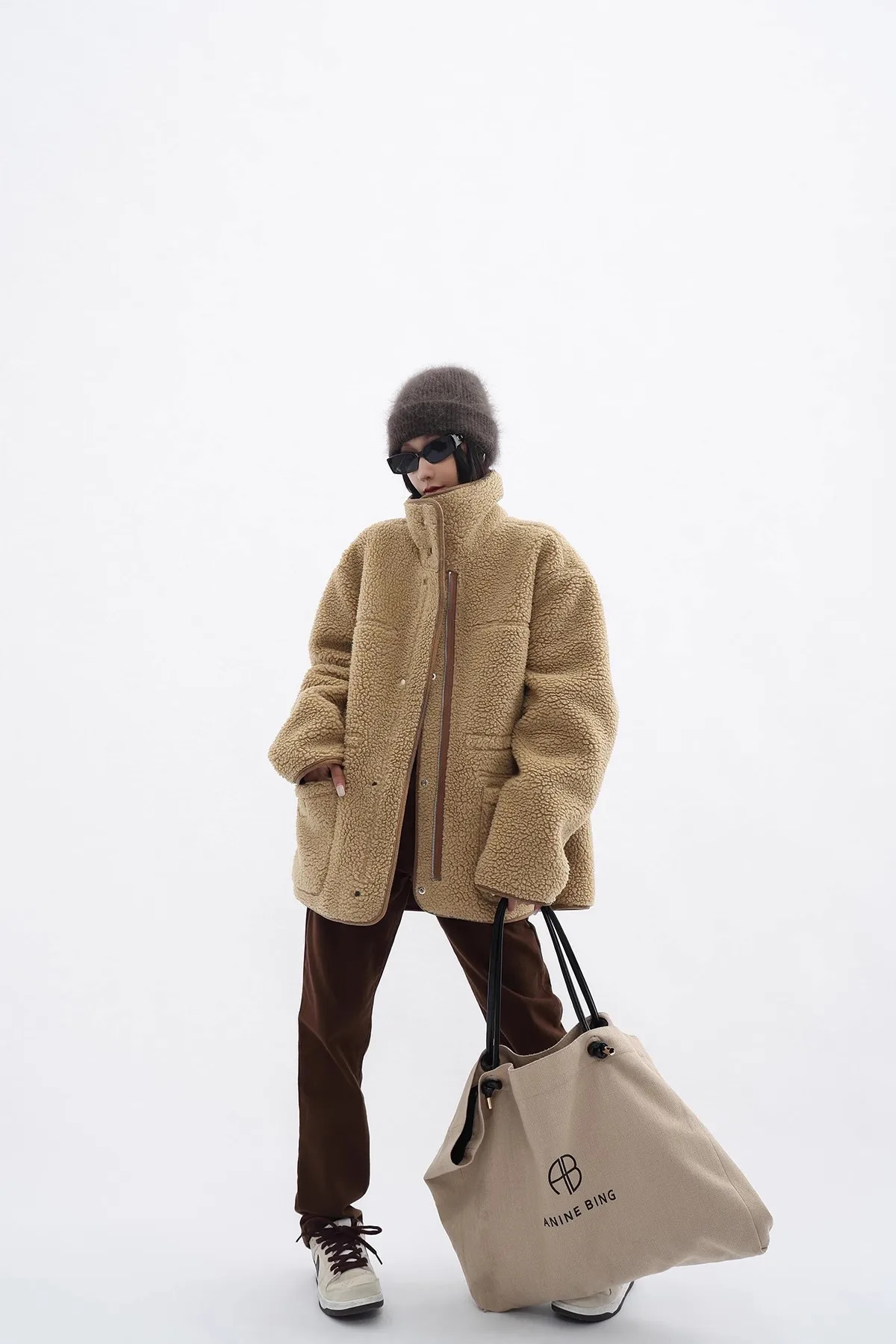 REDDACHIC Lambswool wool reversible leather jacket womens denim brown oversized bomber jacket motorcycle warm winter jacket 241107