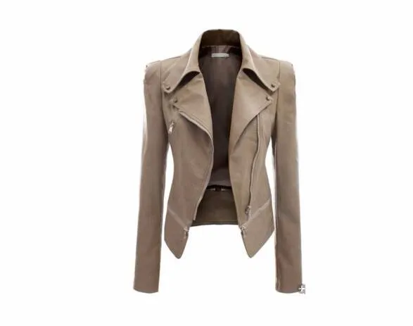 Women Leather Jacket Rivet Zipper Motorcycle Jacket Turn Down Collar chaquetas mujer Argyle pattern Leather Jacket S-3XL