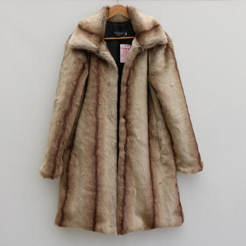S-6XL size fashionable mens fur leather jacket brown windproof and warm artificial fox fur mink mens winter coat outdoor sports and leisure long park 